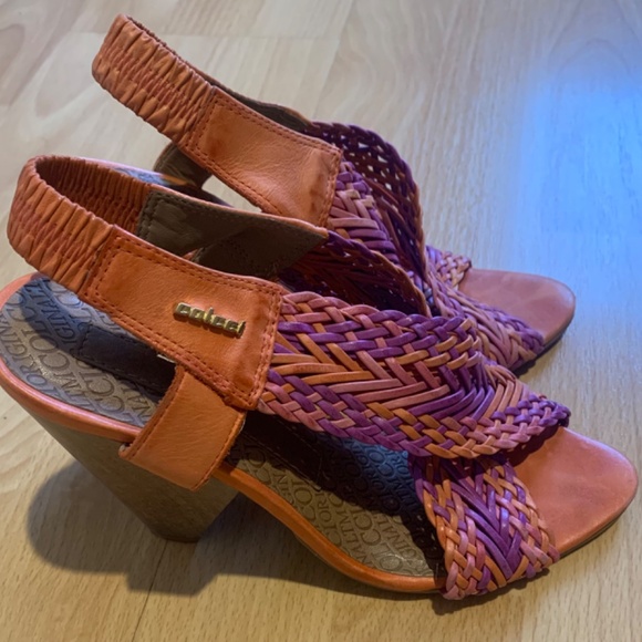 Colcci high heeled sandals, size 7, orange & purple - Picture 2 of 2